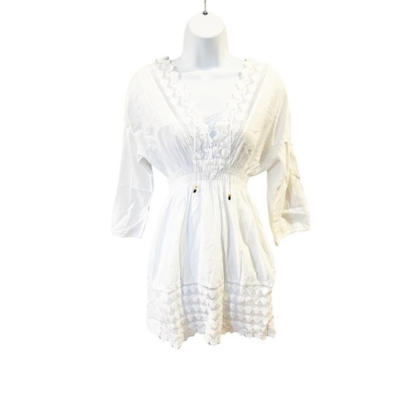 NWT Seaspice Dulce' Long Sleeve Mini Cotton Cover Up Dress Small - Picture 11 of 11